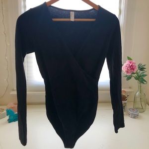 American Apparel Black V cut long sleeve body suit